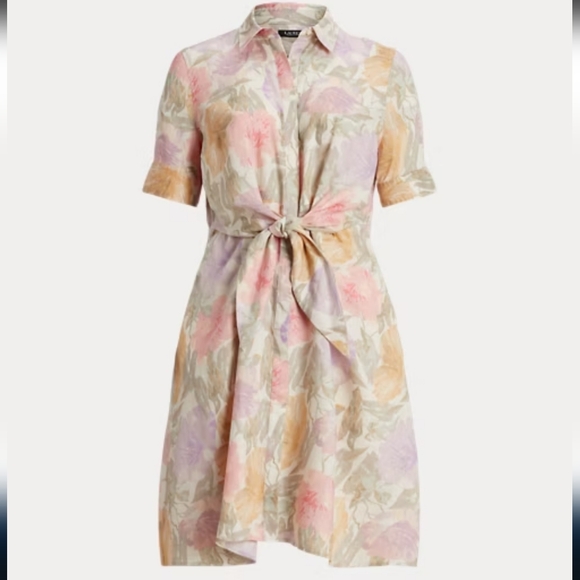 Lauren Ralph Lauren Floral Tie-Front Linen Shirt Dress - Picture 4 of 10